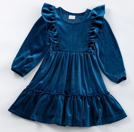 Cornflower Blue Velvet Twirl Dress