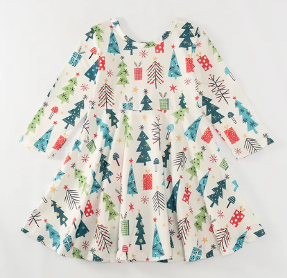 Cream Holiday Trees Twirl Dress