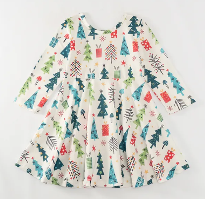 Cream Holiday Trees Twirl Dress – Kids Bowtique Shop