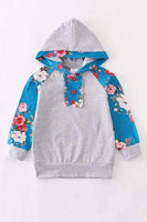 Light Gray Teal Floral Hoodie