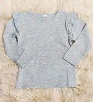 Light Heathered Gray Long Sleeve Ruffled Cotton Tee