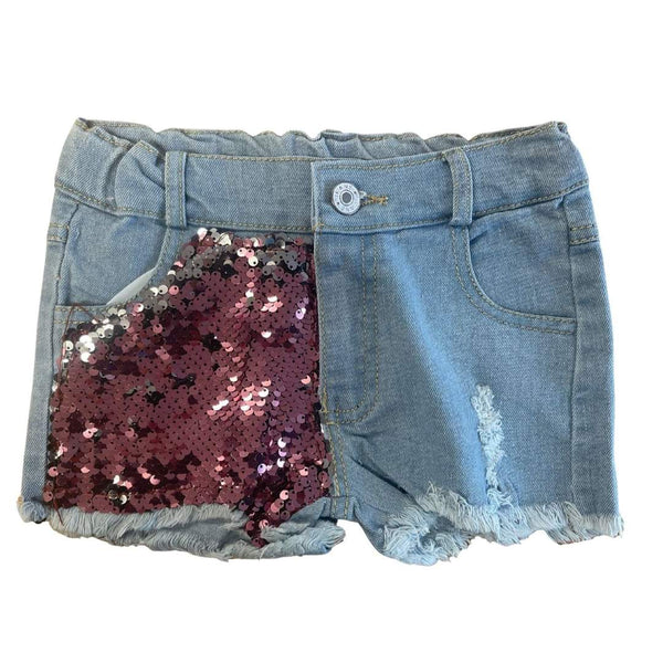 Sequin Light Denim Shorts