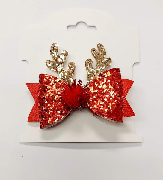 Red or Gold Reindeer Glitter Hairbows