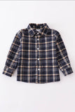 Navy Plaid Flannel Button Down Shirt