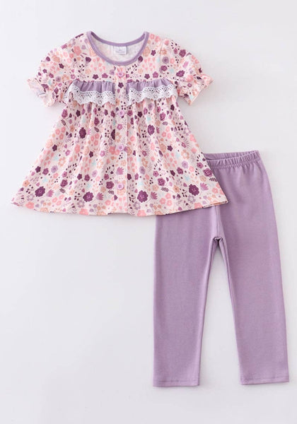 Purple and Pink Floral Tunic and Leggings Set