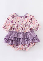 Purple and Pink Floral Ruffle Romper