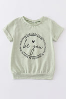 Sage Green Be You Girls Cotton Short Sleeve Tee