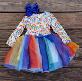 Rainbow Tulle Long Sleeve Dress