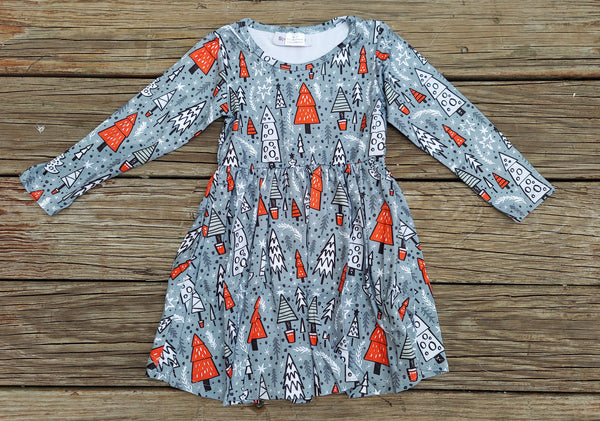 Silver Snowy Trees Twirl Dress - Size 4T left!