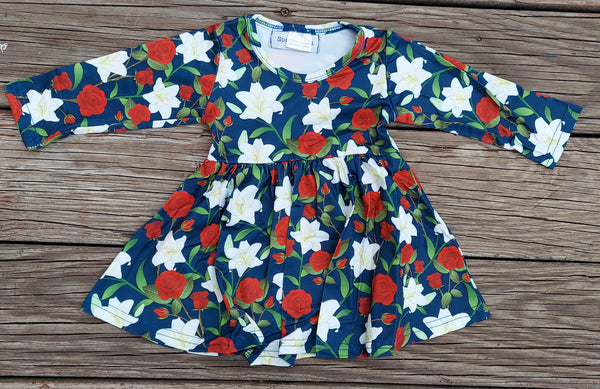 Navy Lily & Roses Classic Twirl Dress