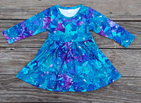 Jewel-Toned Blues Splatter Twirl Dress