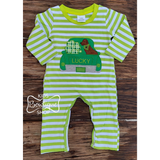Lime Green Striped Lucky Dog Romper