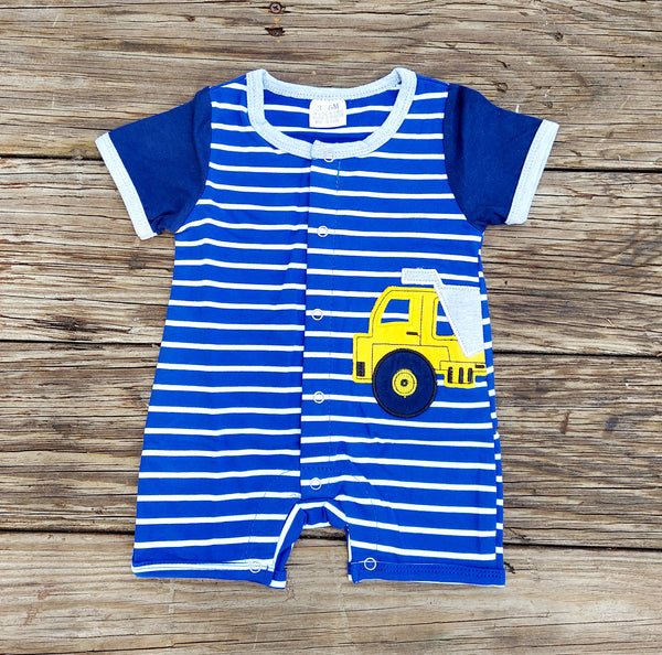 Navy Stripe Truck Romper