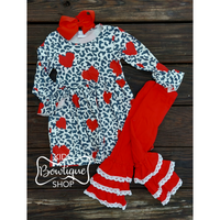 Animal Print Heart Tunic with Triple Ruffle Pants