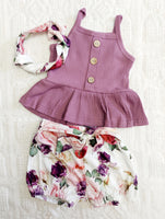 Plum Peplum Tank with Cotton Floral Shorties