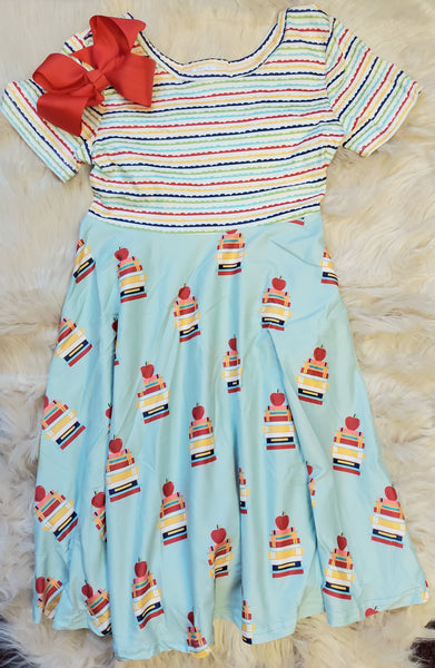 Stripes and Books Twirl Dress - Size 10/12 Left!