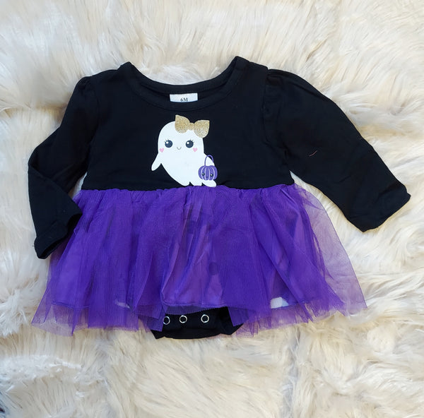 Bright Purple & Black Ghost Tutu Skirted Romper