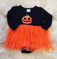 Black & Orange Jack-o-Lantern Tutu Skirted Romper