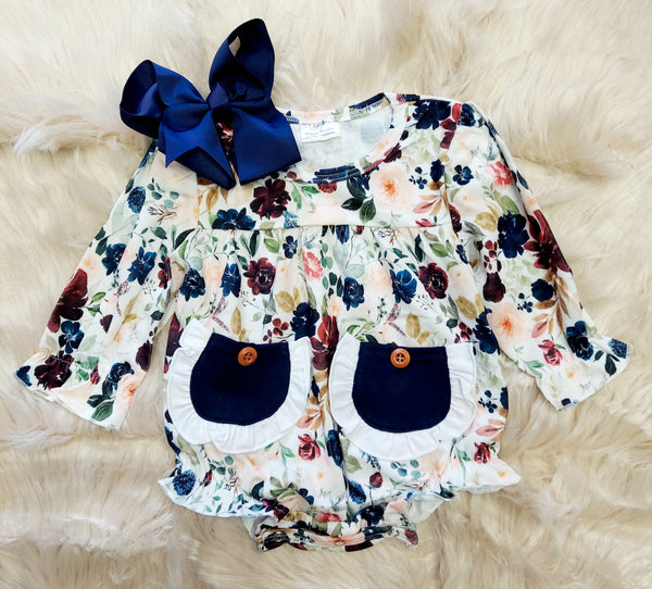 Autumn Navy Floral Long Sleeve Romper