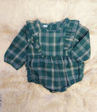 Hunter Green Plaid Ruffle Infant Romper