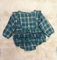 Hunter Green Plaid Ruffle Infant Romper