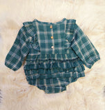 Hunter Green Plaid Ruffle Infant Romper