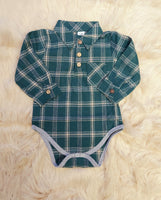 Hunter Green Plaid Boys Infant Romper