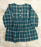 Hunter Green Plaid Ruffle Trim Long Sleeve Dress