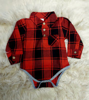 Red & Black Buffalo Plaid Boys Infant Romper