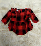 Red & Black Buffalo Plaid Ruffle Infant Romper