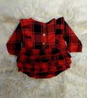 Red & Black Buffalo Plaid Ruffle Infant Romper