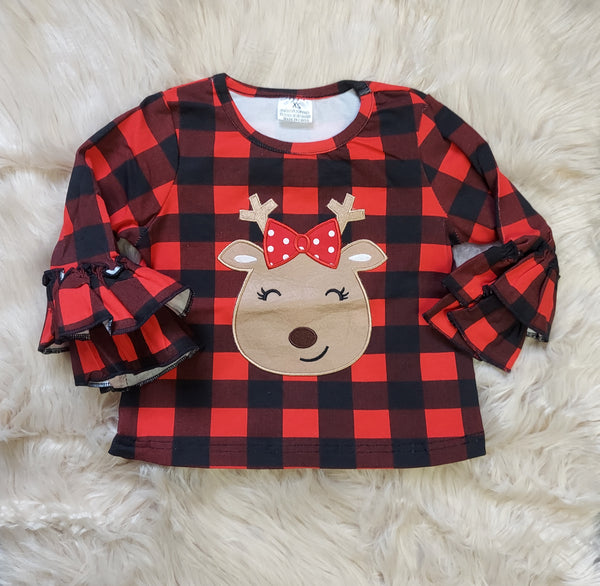 Reindeer Applique Plaid Top - Sizes 18M, 2T, 4T Left!