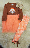 Brown & Peach Turkey Tutu & Polka Dot Leggings Set (Sizes 12M, 5T left)