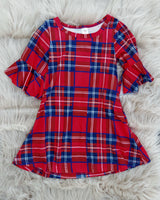 Mommy & Me Plaid Ruffle Sleeve Dress