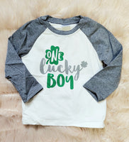 One Lucky Boy Gray & White Raglan