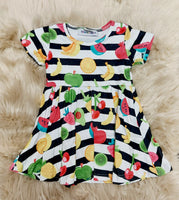 Striped Fruits Short Sleeve Twirl Dress