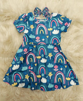 Navy Rainbow & Flowers Twirl Dress