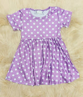 Lavender Polka Dot Short Sleeve Twirl Dress