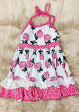 Bright Pink & White Floral Halter Style Dress