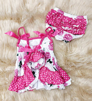 Bright Pink & White Floral  Swing Top with Bloomers Set