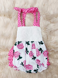 Bright Pink & White Floral Lace Halter Style Romper