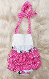Bright Pink & White Floral Lace Halter Style Romper