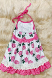 Bright Pink & White Floral Halter Style Dress