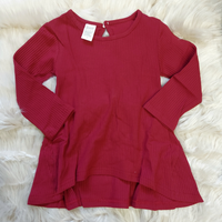 Burgundy Ribbed High Low Bow Back Tunic Tee