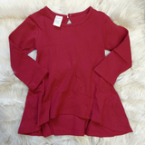 Burgundy Ribbed High Low Bow Back Tunic Tee