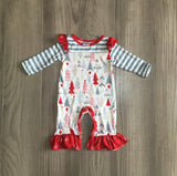 Red, White & Gray Trees Romper