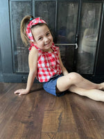 Red Gingham Plaid Chambray Short Set