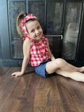 Red Gingham Plaid Chambray Short Set