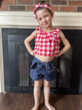 Red Gingham Plaid Chambray Short Set