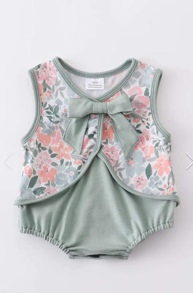 Sage Floral Crossed Infant Romper